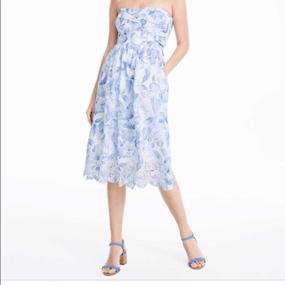 Beautifully detailed WHBM floral strapless dress